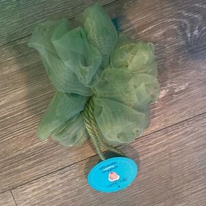 Green Mesh Bath Pouf with Rope Handle